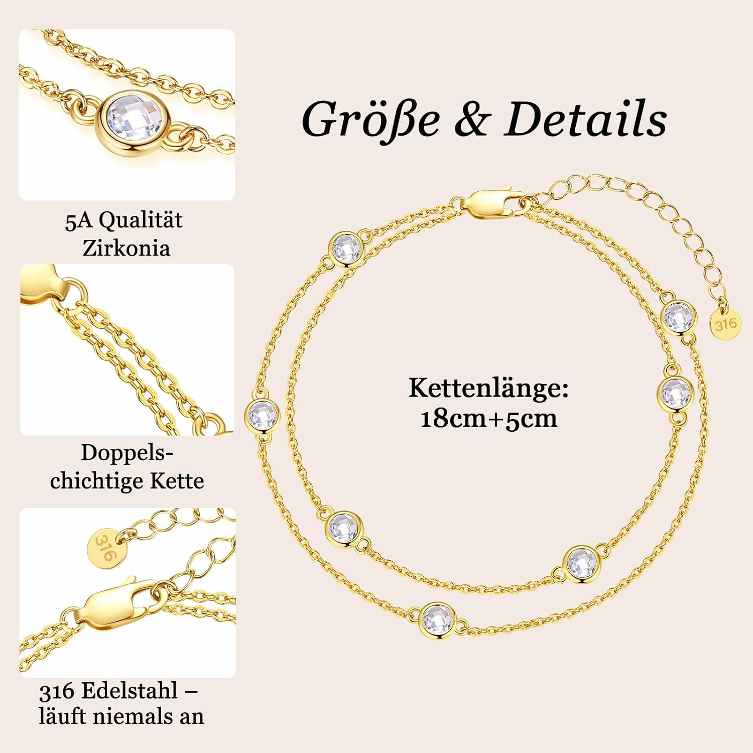 Thumbnail 4 de LOUISA SECRET Pferdeaugen Armband Damen 925 Sterling Silber mit Zirkonia – Verstellbar