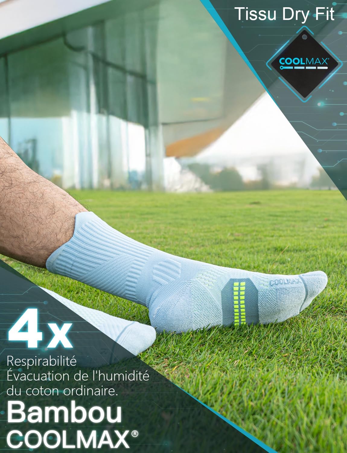 Detalle de Juclise chaussettes de course en bambou Coolmax pour homme – compression 15 à 20 mmHg