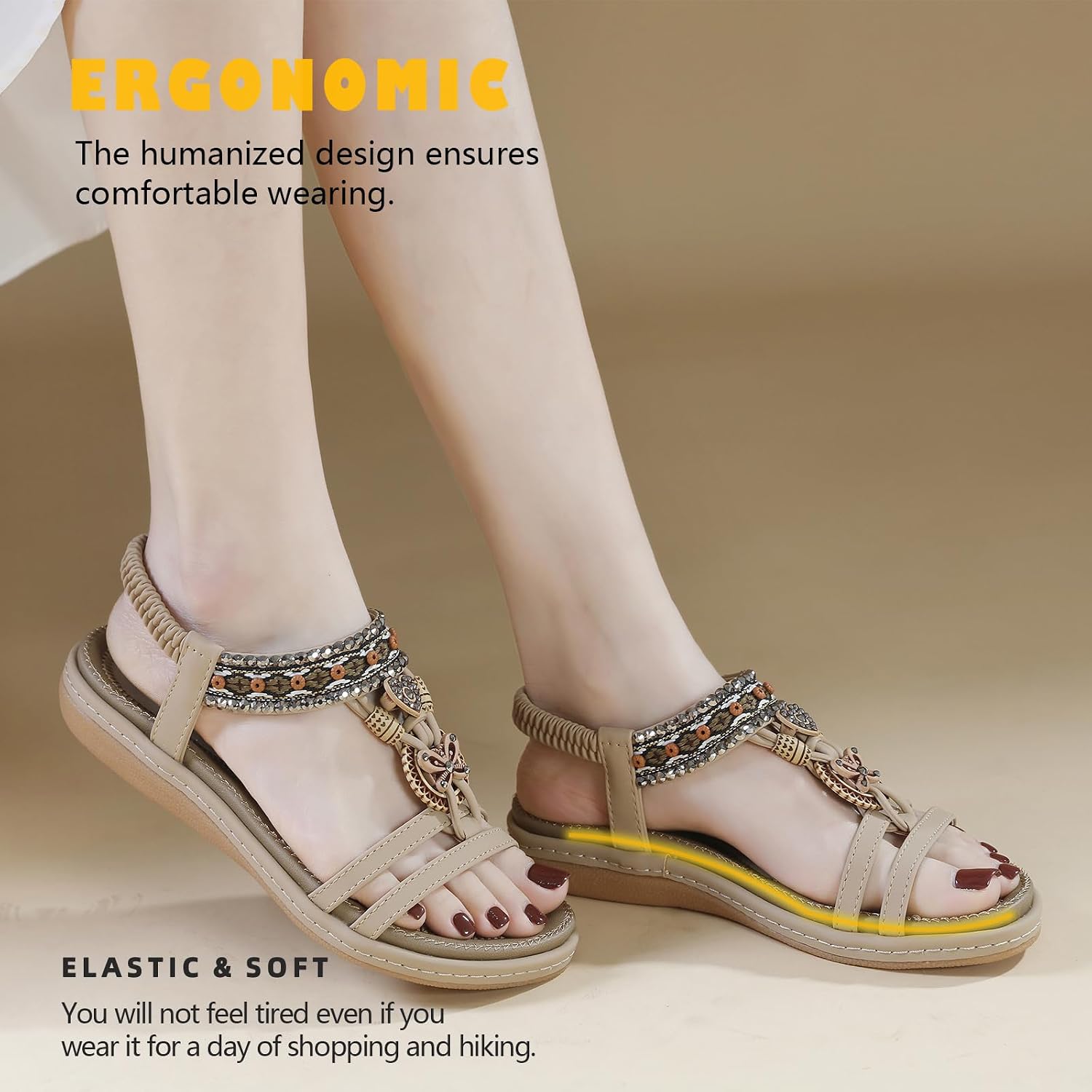 Detalle 2 de ZDQ Flache Sandalen Damen Sommer mit Weich Fußbett – Gr. 35–45
