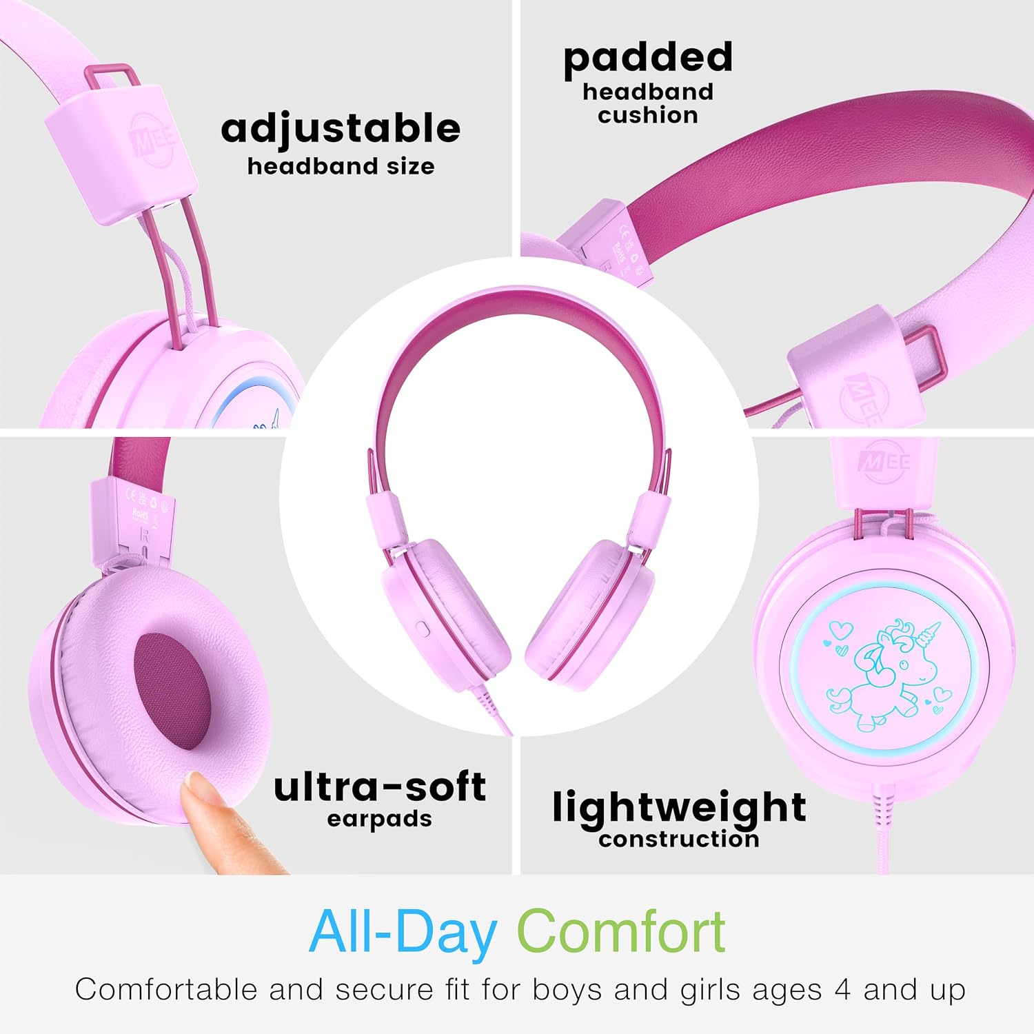 Thumbnail 5 de MEE audio KidJamz KJ55 Safe Listening USB-C Headphones for Kids (Pink) with Volume Limiter & Mic