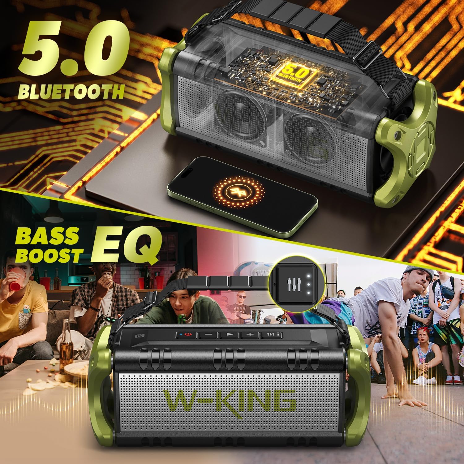 Thumbnail 6 de W-KING D8 90W Max Bluetooth Lautsprecher – 40 Std Akku, IPX6, Bass-Boost, Stereo-Surround