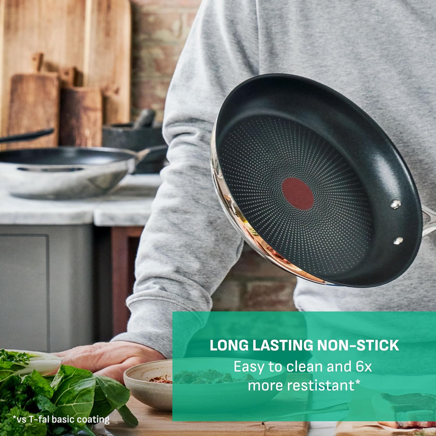 Detalle de T-Fal E304S244 Jamie Oliver Non-Stick Stainless Steel Frying Pan Set, 9.5" & 11