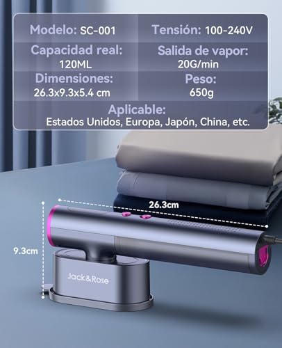 Thumbnail 7 de Plancha de vapor de viaje Jack & Rose: voltaje mundial, calentamiento en 15 s y 3 modos de planchado