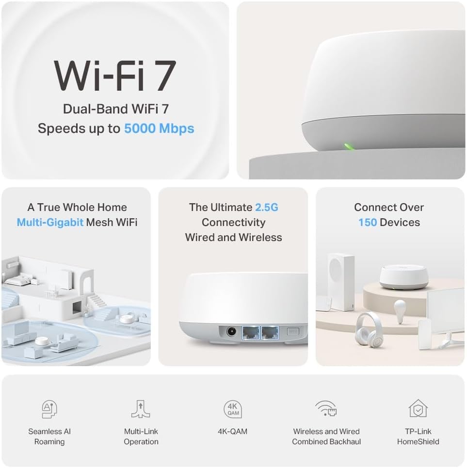 Detalle de 2026 TP-Link Deco BE26 (3‑Pack) BE5000 Dual‑Band WiFi 7 Mesh System