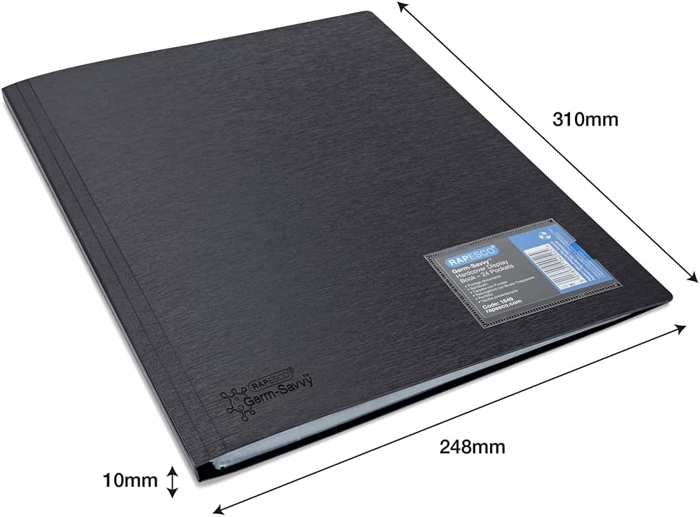 Thumbnail 5 de Rapesco 1649 Germ-Savvy Antibatterico Portalistino A4 con Copertina Rigida e 24 Tasche – Nero