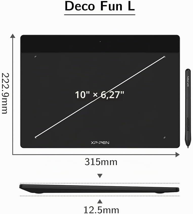 Thumbnail 2 de XP-Pen Deco Fun L Grafiktablett – 25,4 × 15,2 cm, passiver Stift, 8192 Stufen, 60° Neigung, kompatibel mit Mac, Windows, Chrome OS und Android