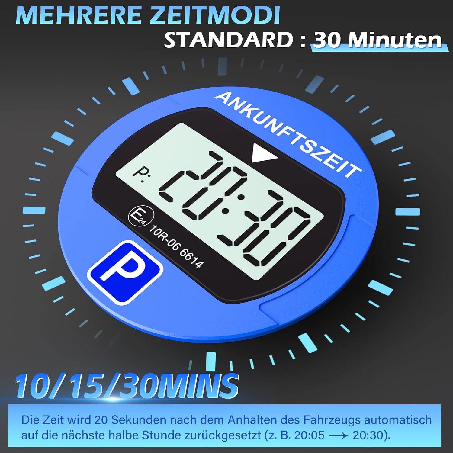 Detalle 2 de Warmfay® Elektronische Parkscheibe (KBA-zugelassen) mit 2 Displays, Nachtparkmodus und automatischer Zeiterkennung