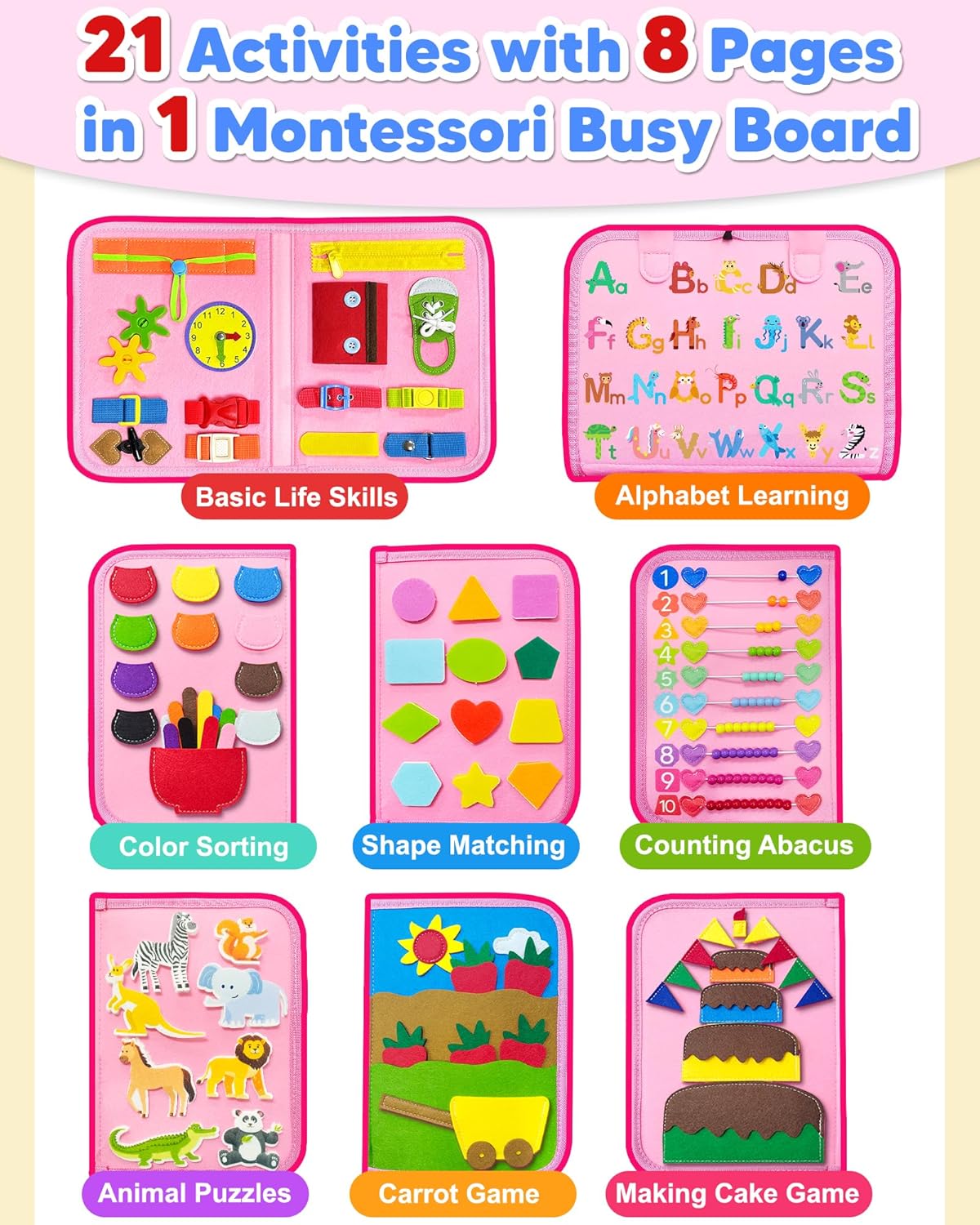 Detalle de Exorany Busy Board 8-Page Montessori