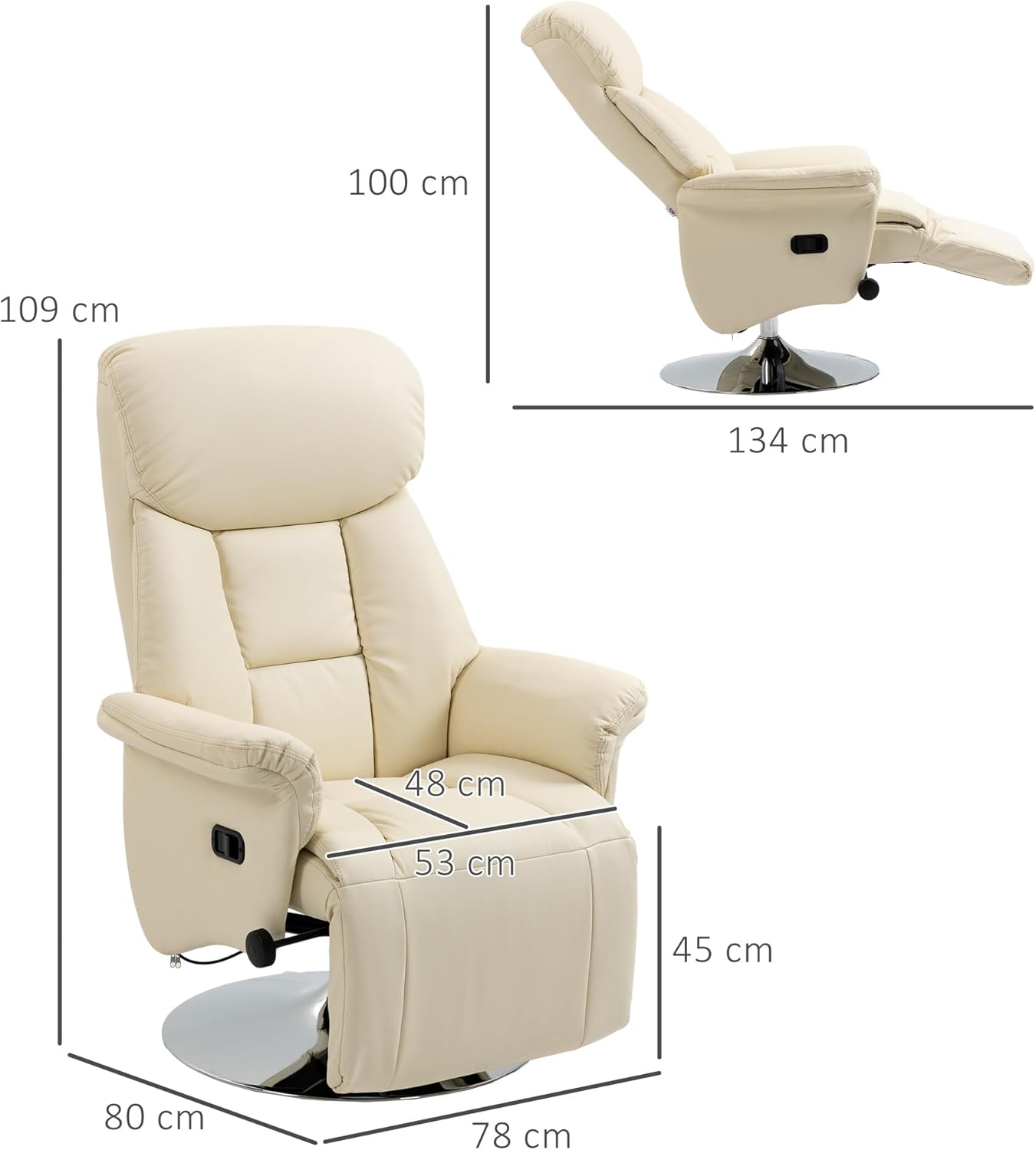 Detalle de HOMCOM Fauteuil de relaxation inclinable pivotant avec repose-pieds – Crème