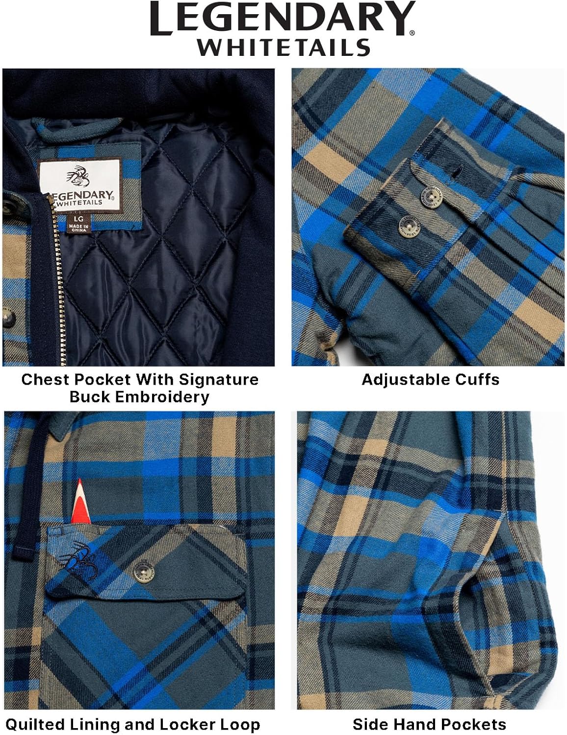 Thumbnail 6 de Legendary Whitetails Mens Plaid Flannel Shirt Jacket Quilted with Hood Polyfill Insulated Shacket