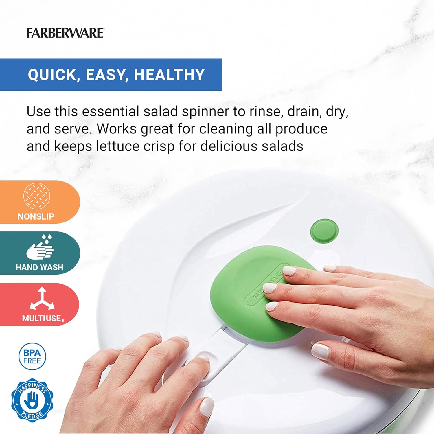 Thumbnail 1 de Farberware Easy to Use Pro Pump Spinner Salad Spinner with Bowl, Colander & Built-In Draining System, 6.6 Quart (Green)
