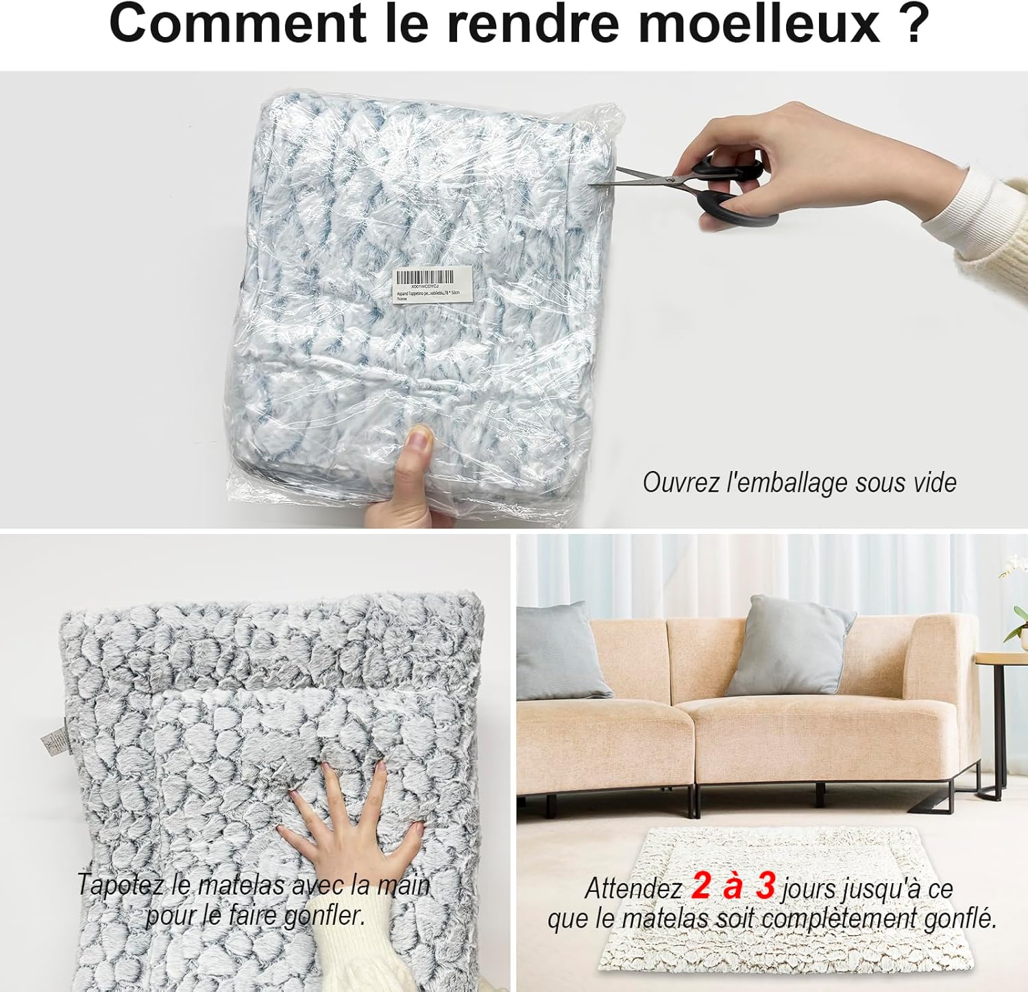 Thumbnail 2 de Aspand Tapis pour chien grande taille 109x73 cm – coussin moelleux pour cage ou voyage (gris)