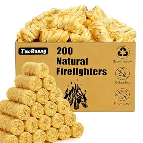 Detalle de Fox·Bunny 200 Natural Firelighters: Fast, Odourless Ignition for Wood Burners, BBQ Ovens and More