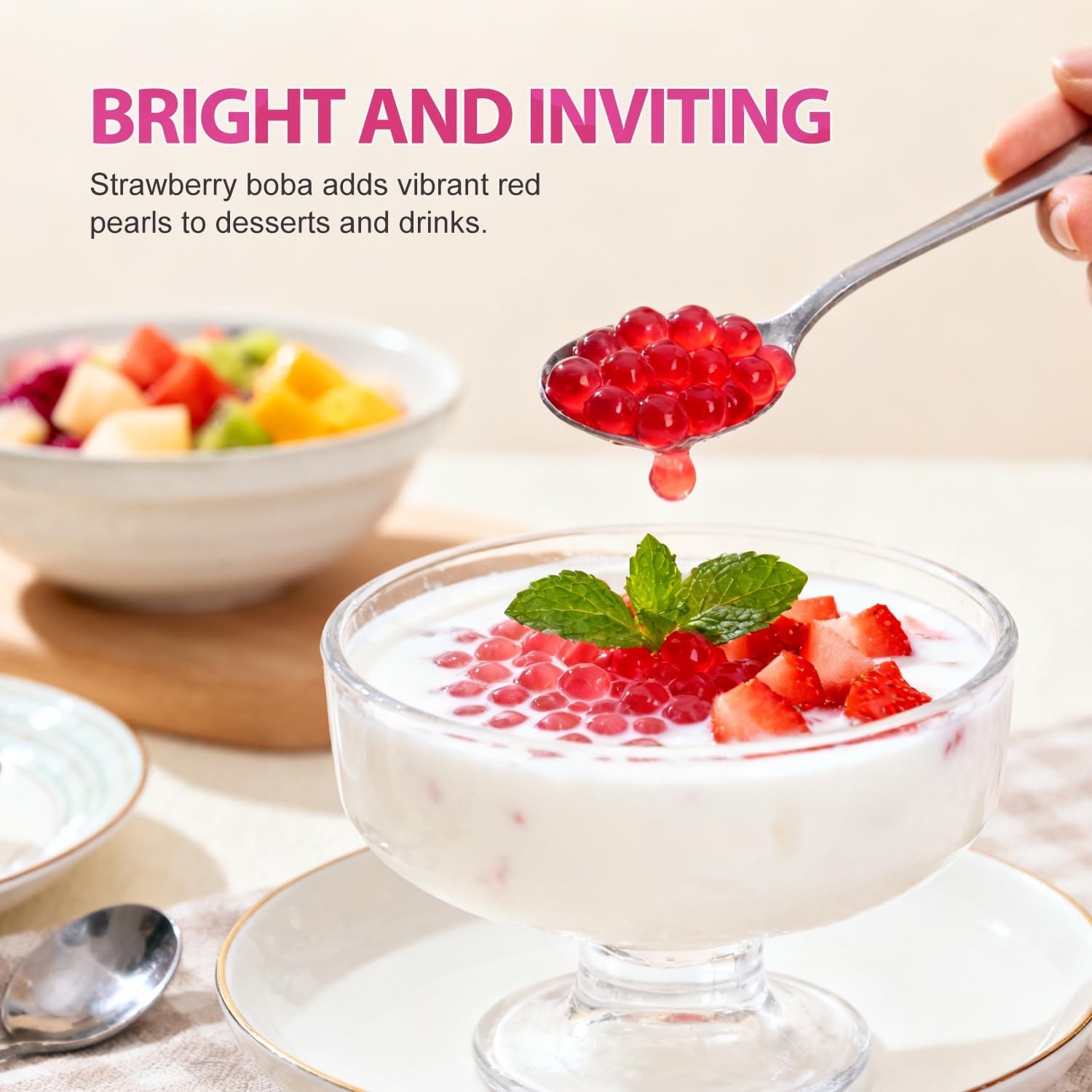 Thumbnail 6 de Soeos Strawberry Popping Boba, 550g Bursting Pearls for Drinks and Desserts