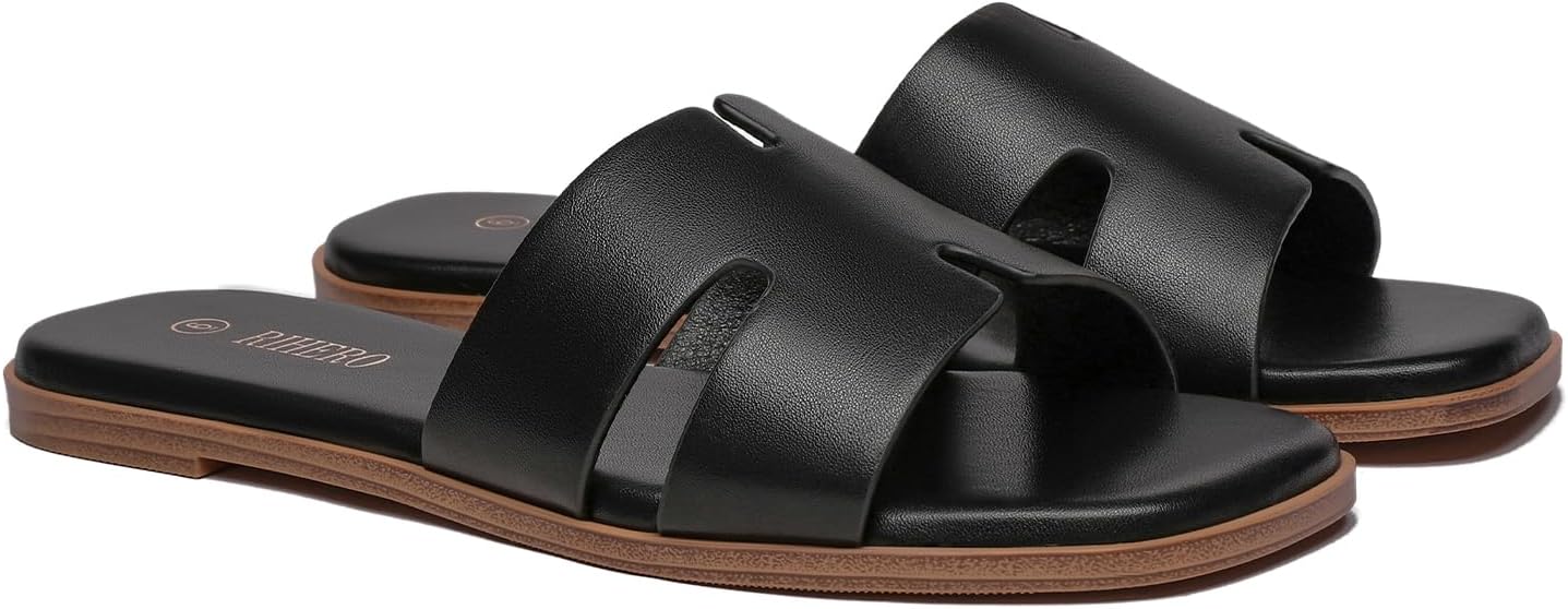 Thumbnail 5 de Rihero Women’s Dressy Flat Sandals Comfortable Slip-On Leather Slide Sandals