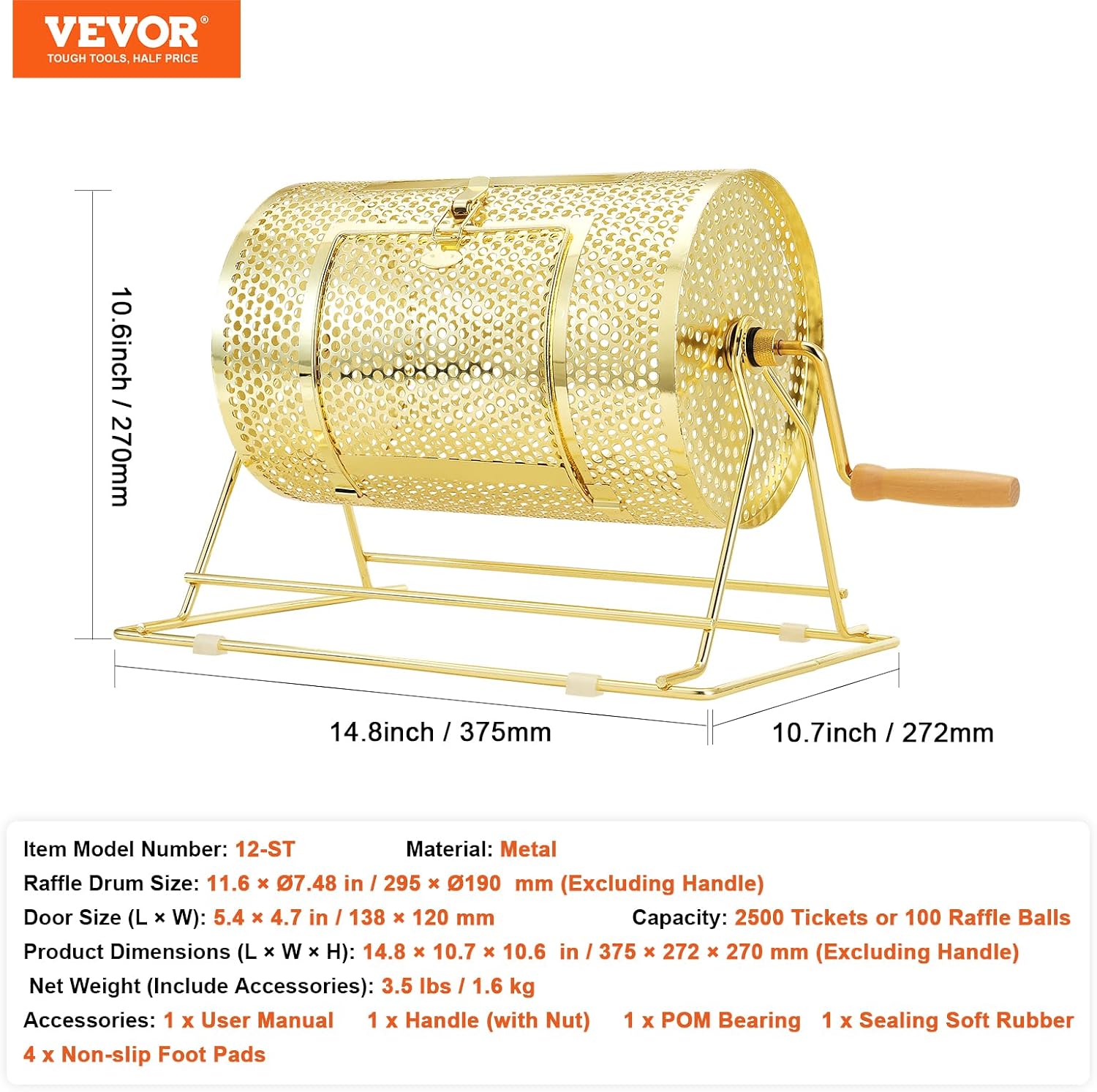 Thumbnail 6 de VEVOR Raffle Ticket Spinner 12 x 8 Inch Drum 🎟