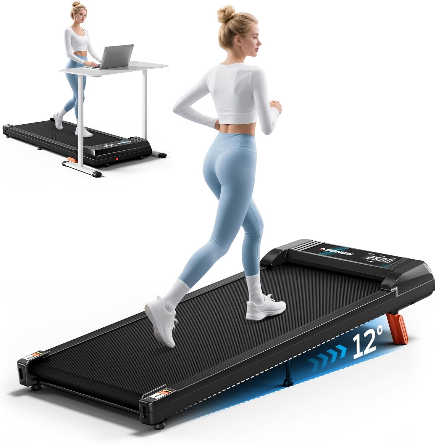 Detalle de Abonow Under-Desk Walking Pad Treadmill with 12% Manual Incline, 2.5 HP Motor