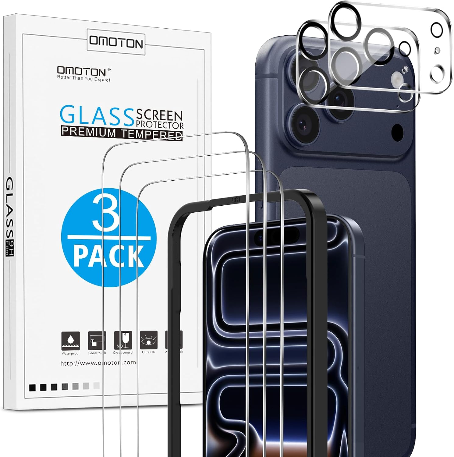 Detalle de OMOTON Panzer Schutz Glas iPhone 17 Pro 9H 3+2 Stück