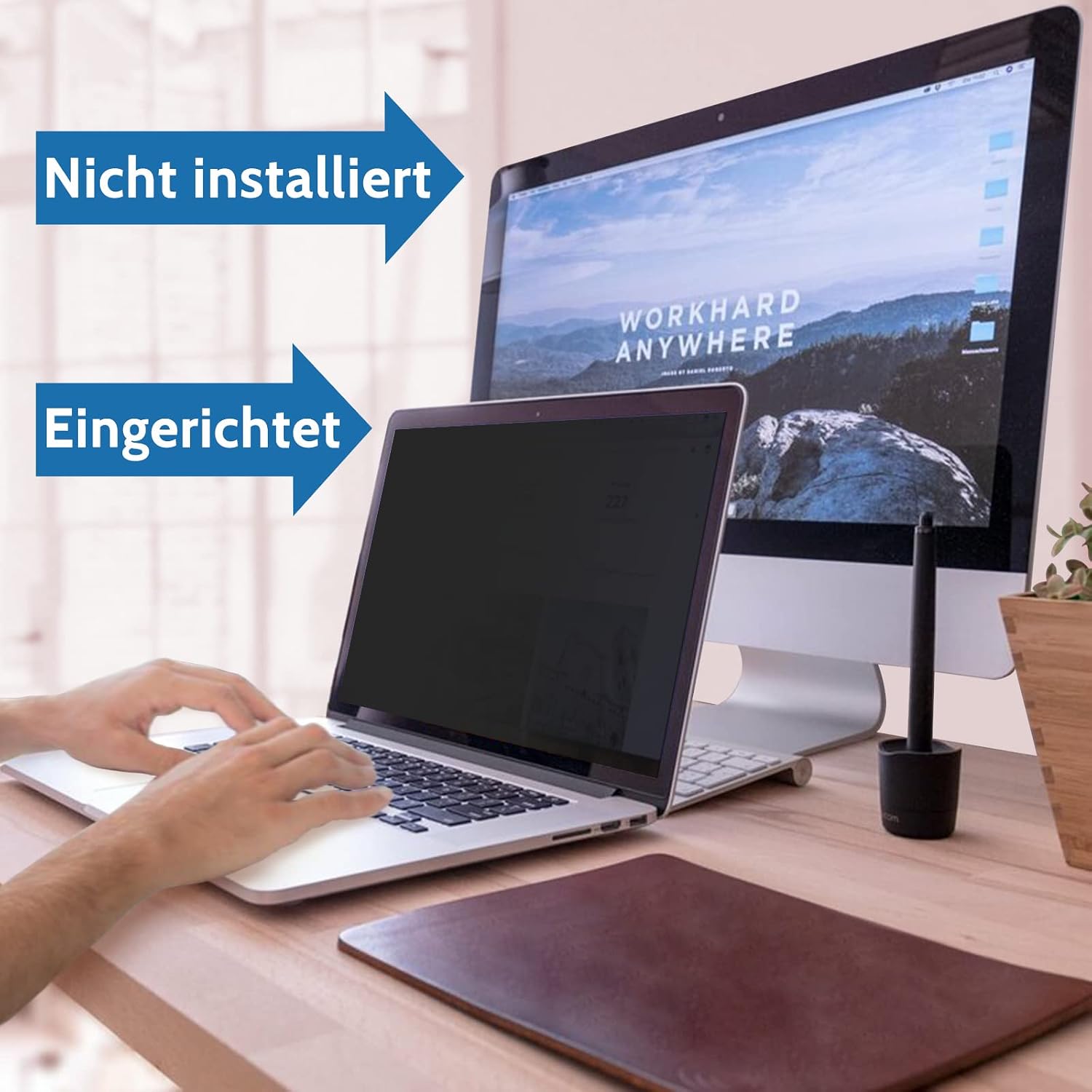 Detalle de Laptop Sichtschutzfolie 16 Zoll – Privacy-Filter mit umkehrbarer Oberfläche und Blaulicht-/Blendschutz