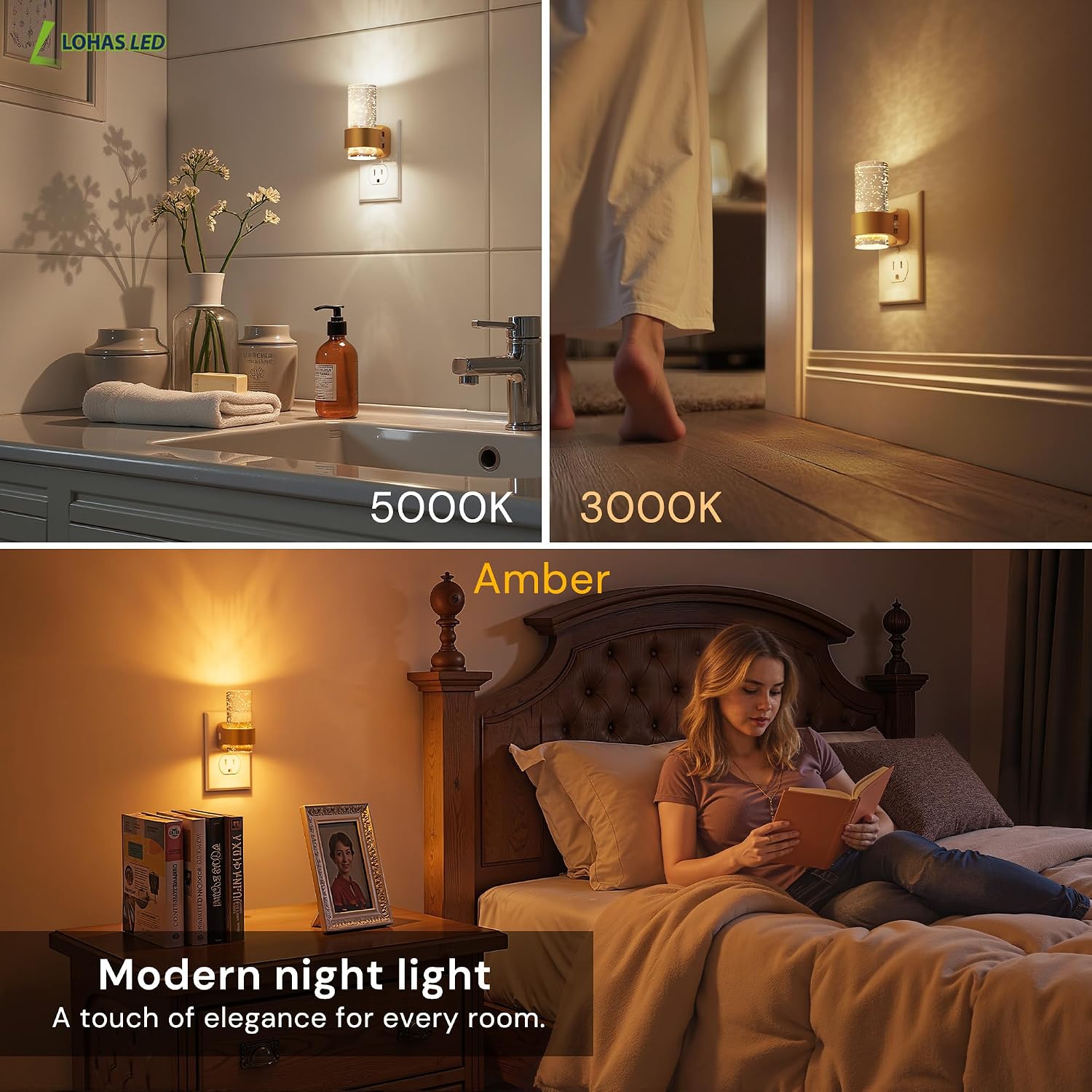 Detalle de L LOHAS LED GY278 Mini Bubble-Style Plug-In Night Lights, 2-Pack, Dimmable