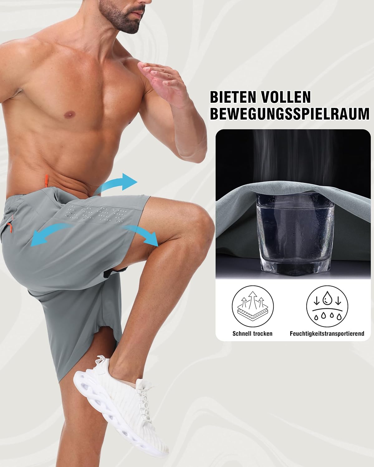 Detalle 2 de Zoofly 2er Pack Herren Sportshorts mit Reißverschluss-Taschen – Sommer-Trainingsshorts