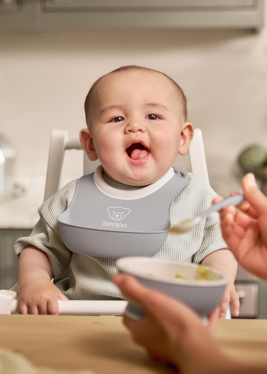 Detalle de BabyBjörn Kindergeschirr 3 Teile Grau – Spülmaschinengeeignet, BPA- und PVC-frei