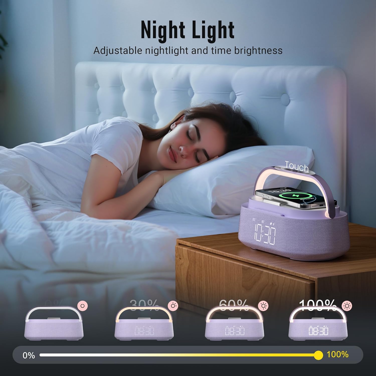 Thumbnail 3 de FREEFISH Bluetooth Speaker with Wireless Charger and FM Radio – alarm clock with 15W wireless charging