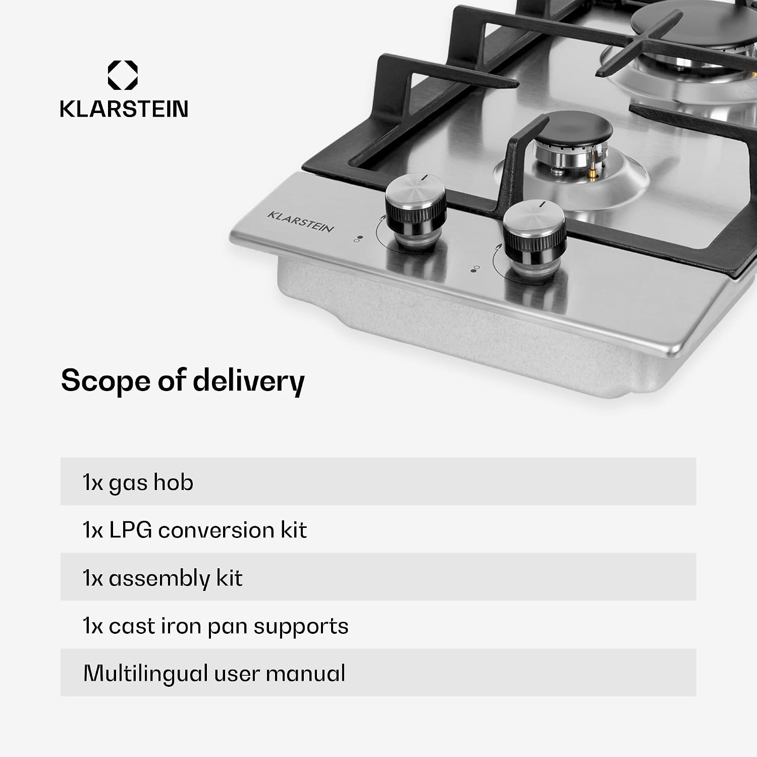 Thumbnail 5 de Klarstein DSM-90400-gnit 2-Burner Built-In Gas Hob, 4 kW, Stainless Steel