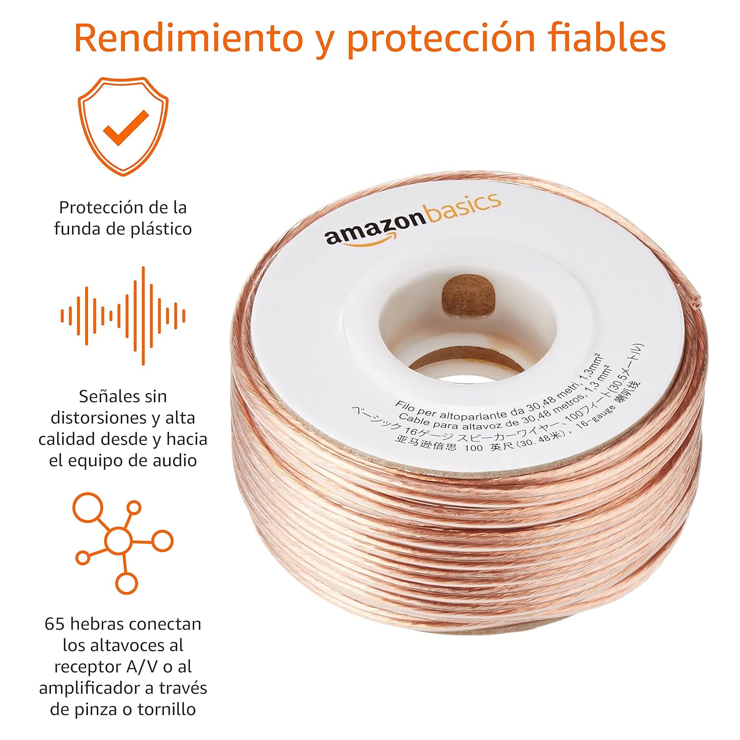 Thumbnail 1 de Amazon Basics Cable para Altavoces, 30.48 m, Bronce 📢