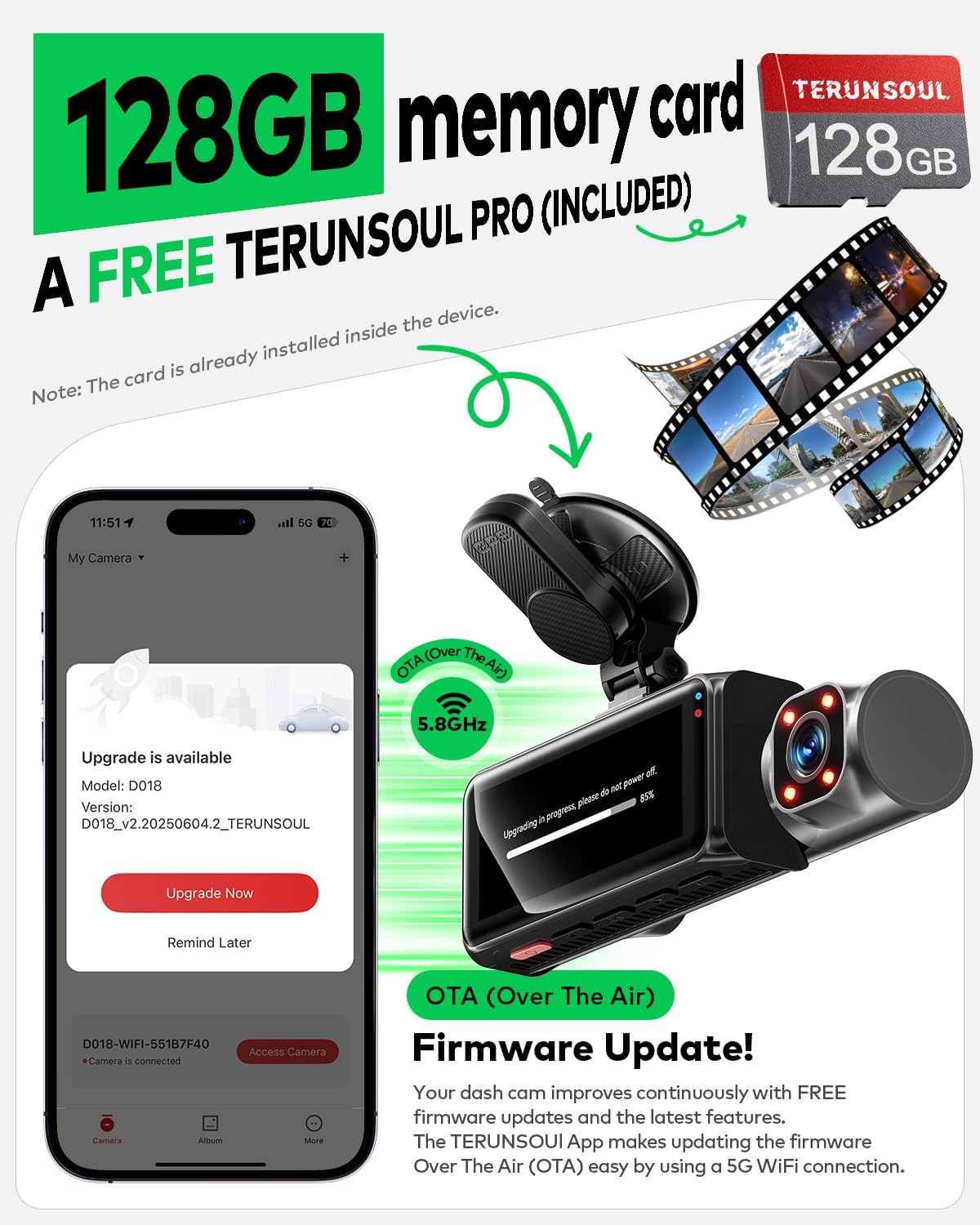 Thumbnail 6 de Terunsoul 3-Channel Dash Cam with 128GB Card
