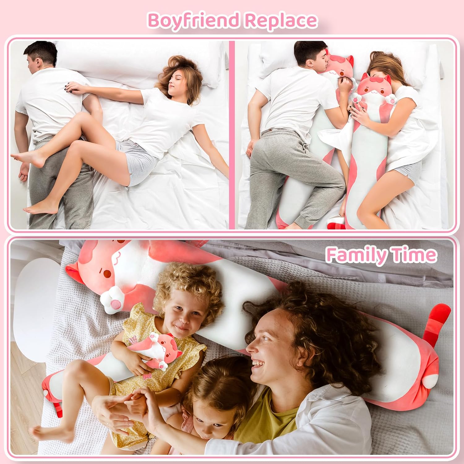 Thumbnail 4 de Mewaii Long Cat Plush 5 Sizes 120% Extra Filling Pink Cat Body Pillow