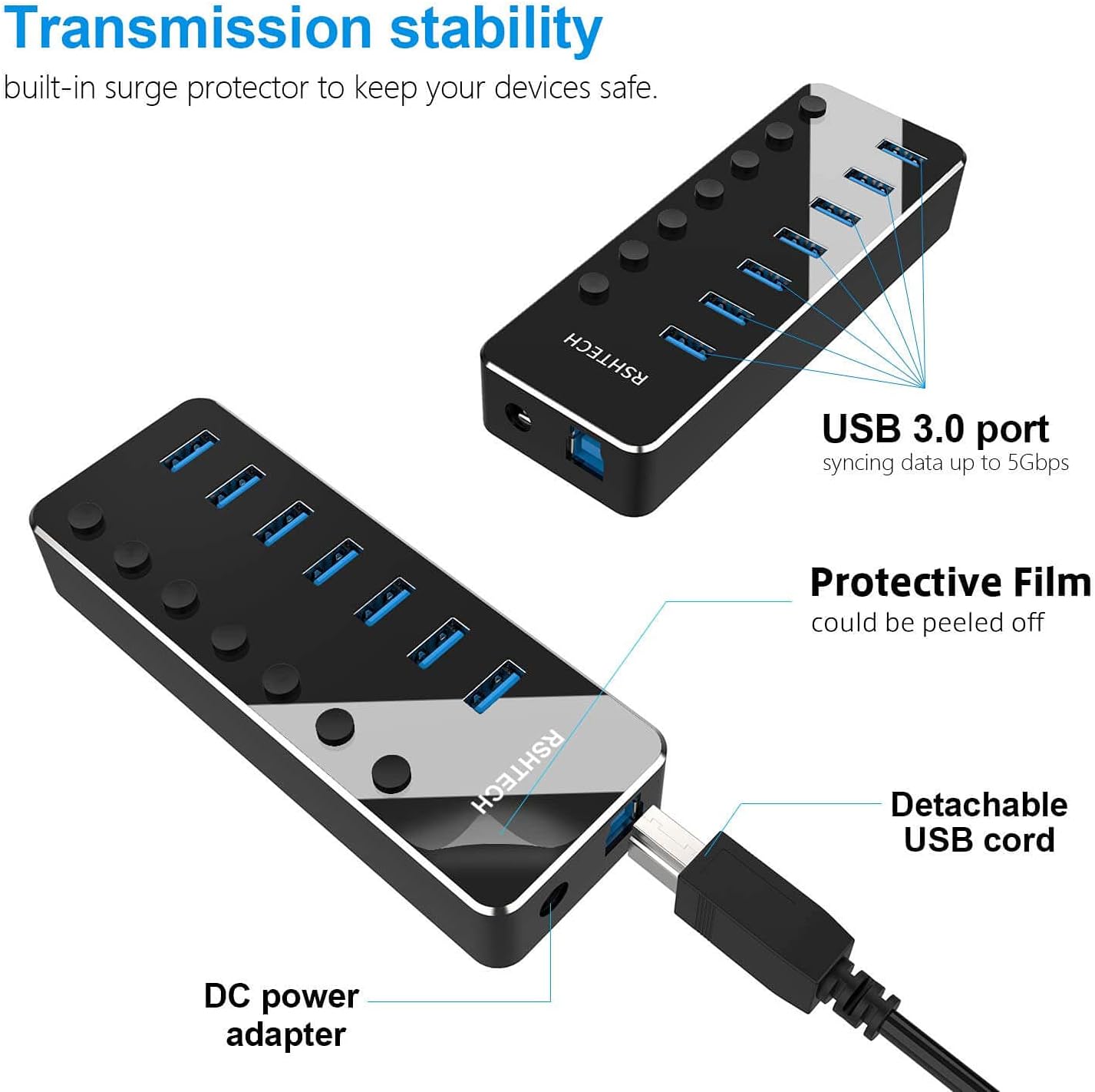 Thumbnail 4 de RSHTECH RSH-518 7‑port USB 3.0 Hub