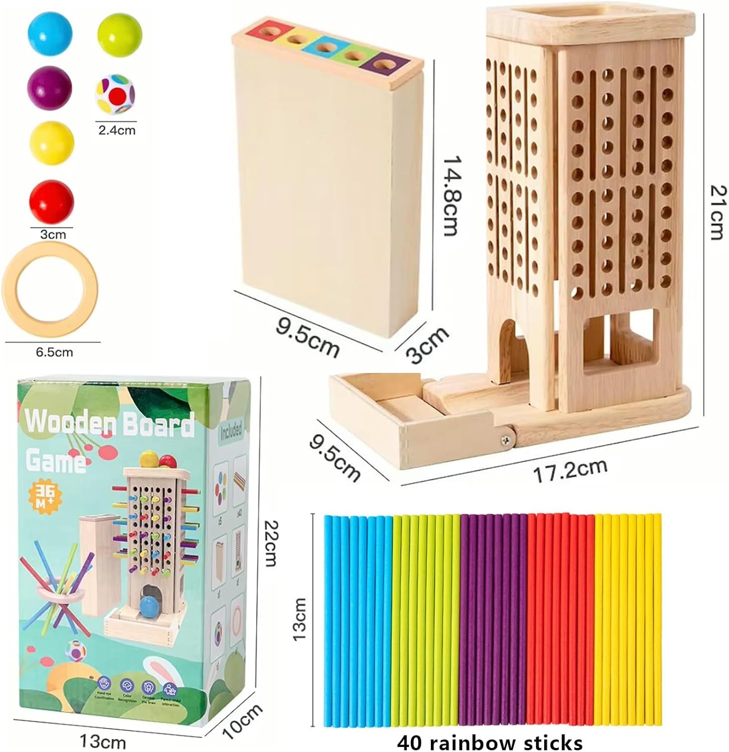 Thumbnail 5 de Gioco Montessori in legno Guopai per bambini 3–6 anni con 40 bastoncini colorati, dado e box