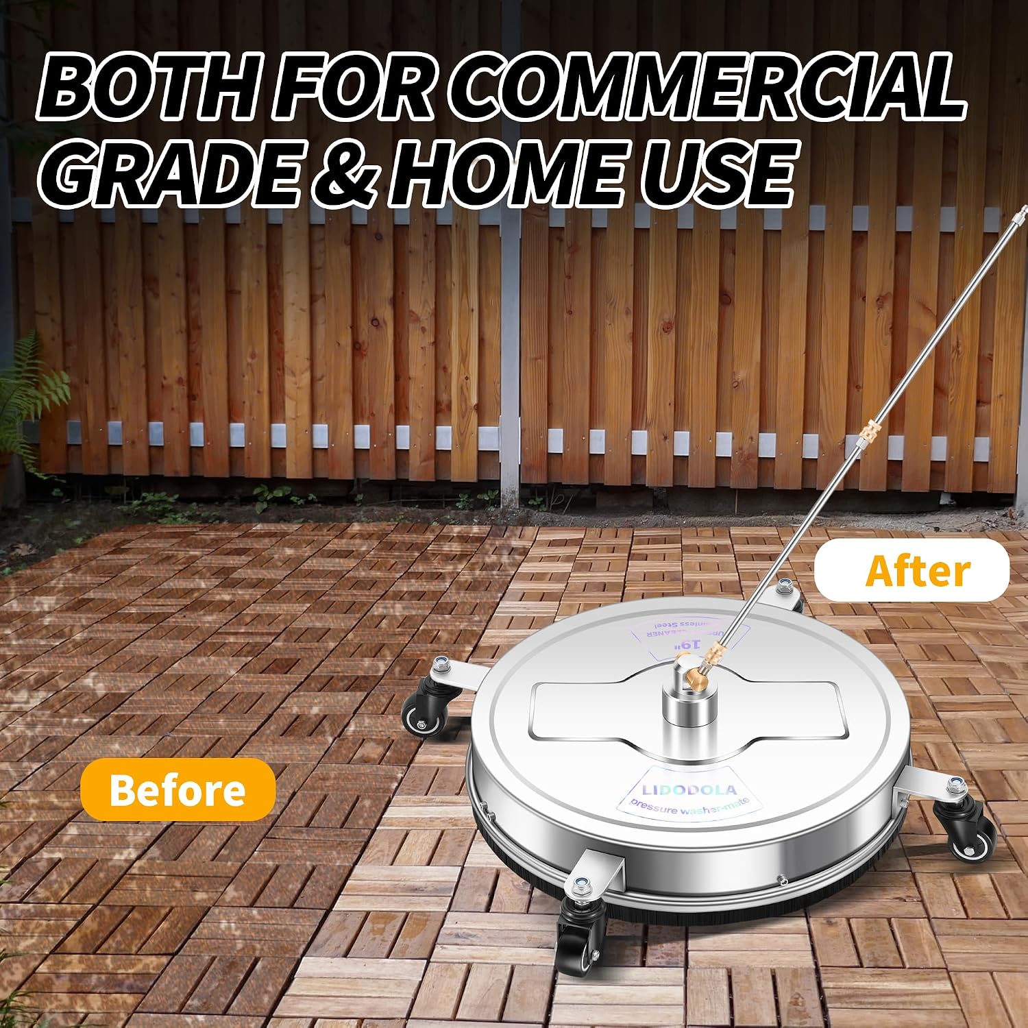 Detalle de LidoDola PWS 19-Inch Pressure Washer Surface Cleaner, Stainless Steel, 4 Wheels