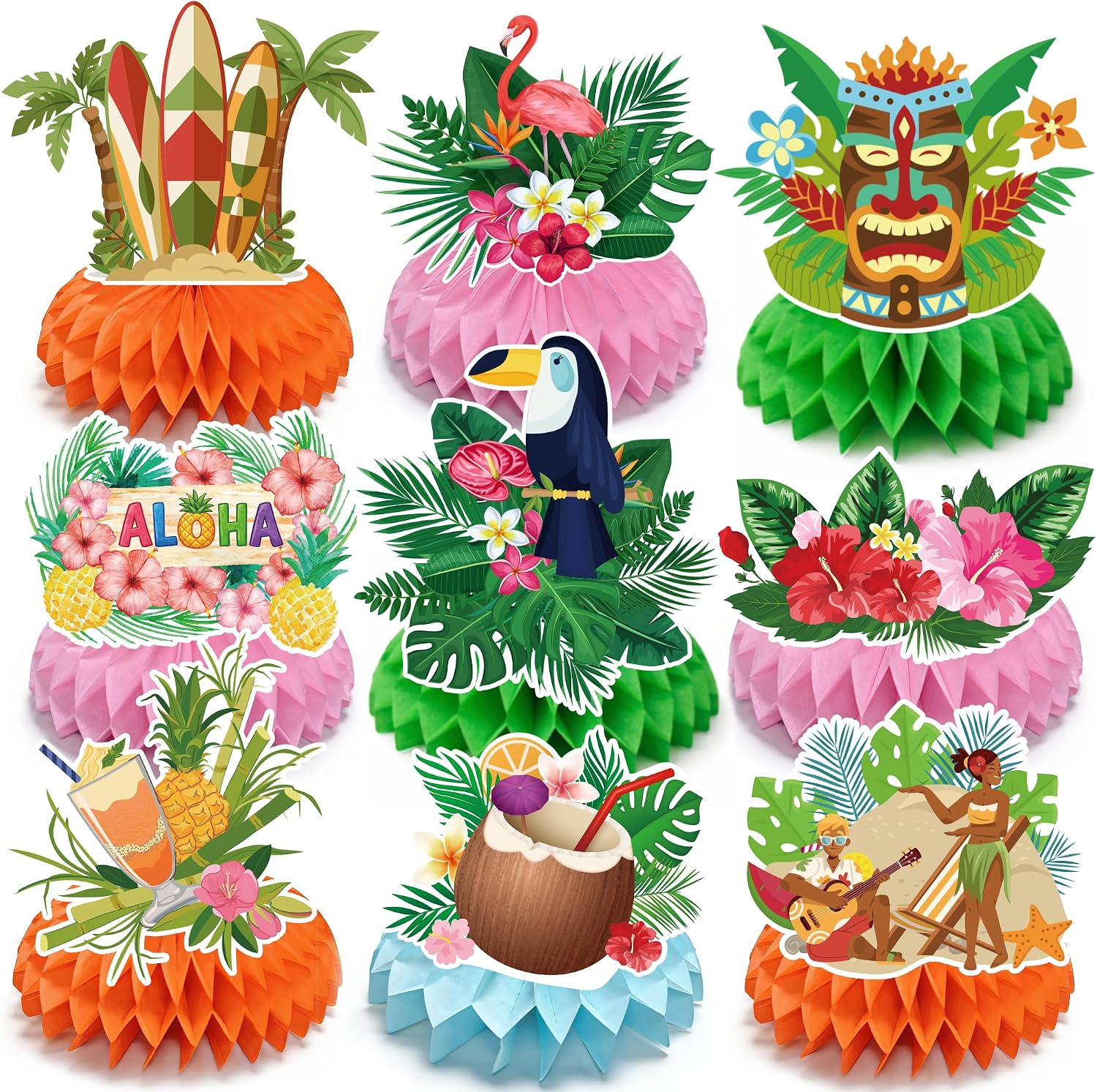Detalle de Hawaiian Honeycomb Table Centerpieces, 9-Piece Set