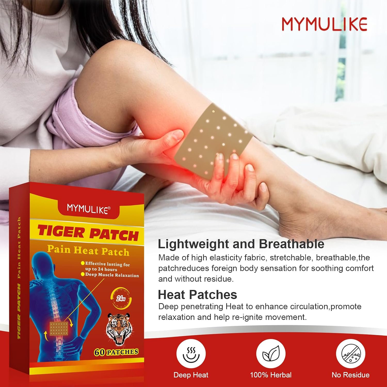 Detalle de Tiger Schmerzlinderung Patch – 60 Pads zur Wärmebehandlung für Rücken, Schulter, Nacken und Knie