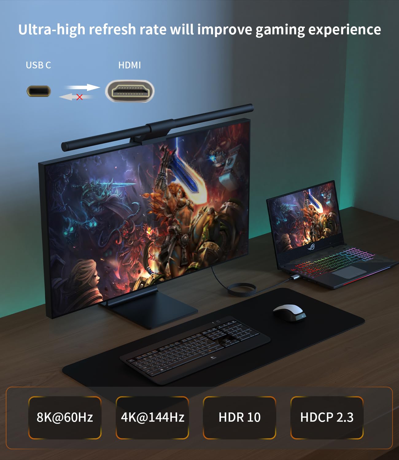 Detalle de SWITCHFLUX USB-C to HDMI Cable 2.1 (6FT) for 8K@60Hz, 4K@144Hz and Thunderbolt 3/4
