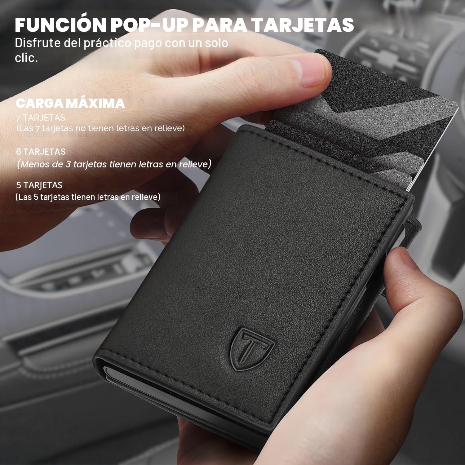 Detalle de TEEHON Cartera Hombre de Cuero con Bloqueo RFID y Tarjetero Emergent