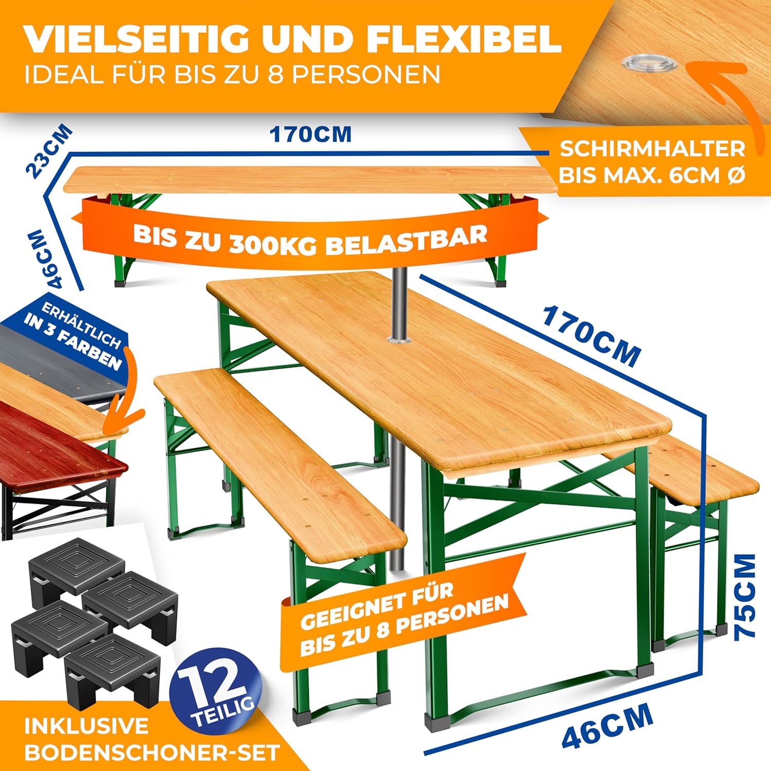 Thumbnail 1 de KESSER® Bierzeltgarnitur 3-teilig klappbar (Biertisch mit 2 Bierbänken) – wetterfestes Festzelt-Set aus Holz