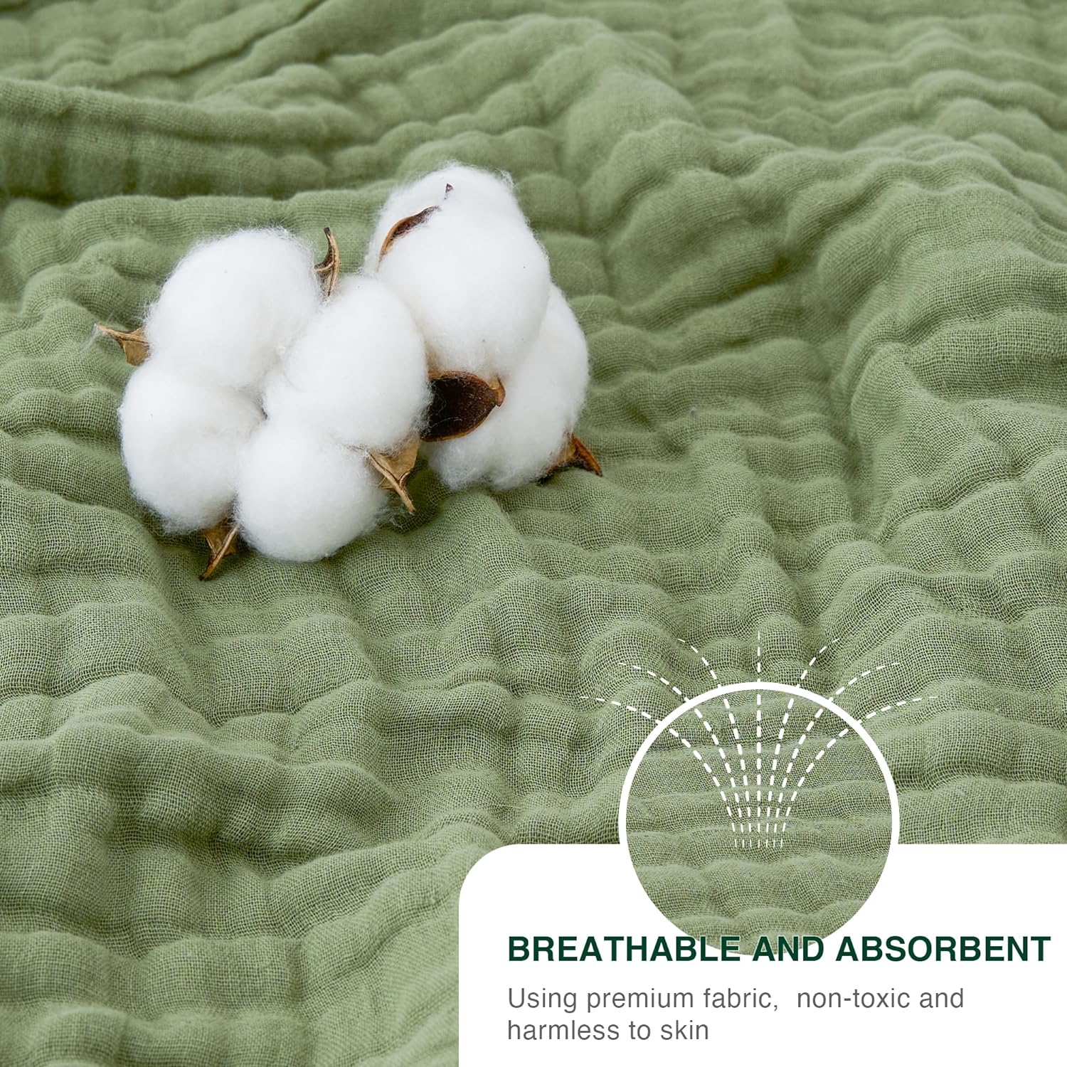 Thumbnail 3 de Love's Cabin 100% Cotton Muslin Blanket (6-Layer) – King Size, Sage Green, Lightweight Gauze