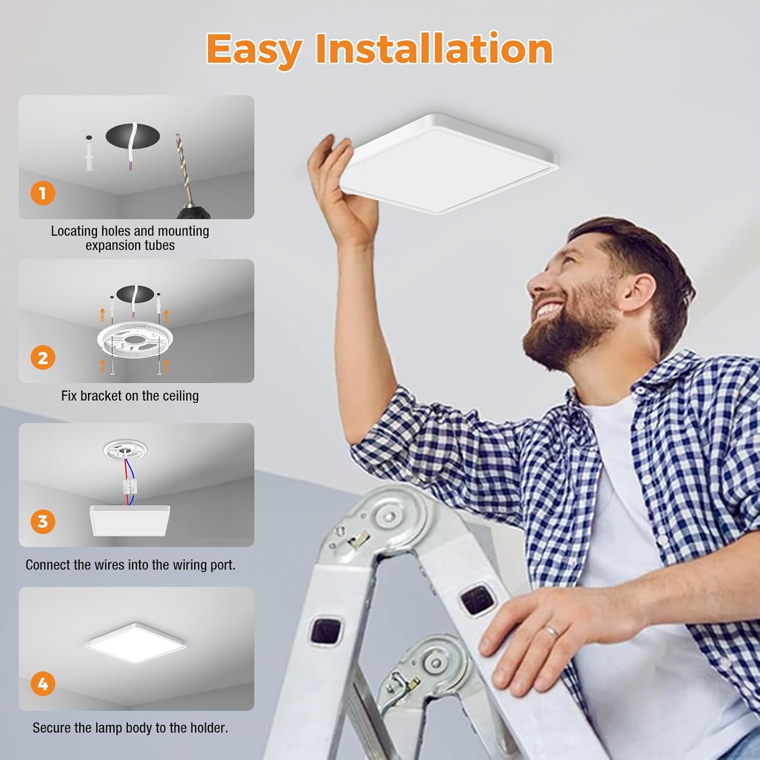 Thumbnail 5 de slochi 2Pack LED Ceiling Light (IP54) 3 colour temperatures 3000K/4000K/6500K, slim square bathroom & utility light