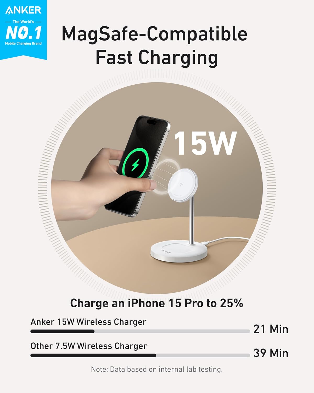 Detalle 2 de Anker MagGo 15W MagSafe Ladegerät 2-in-1 – Induktive Ladestation mit 45°/360° Verstellung