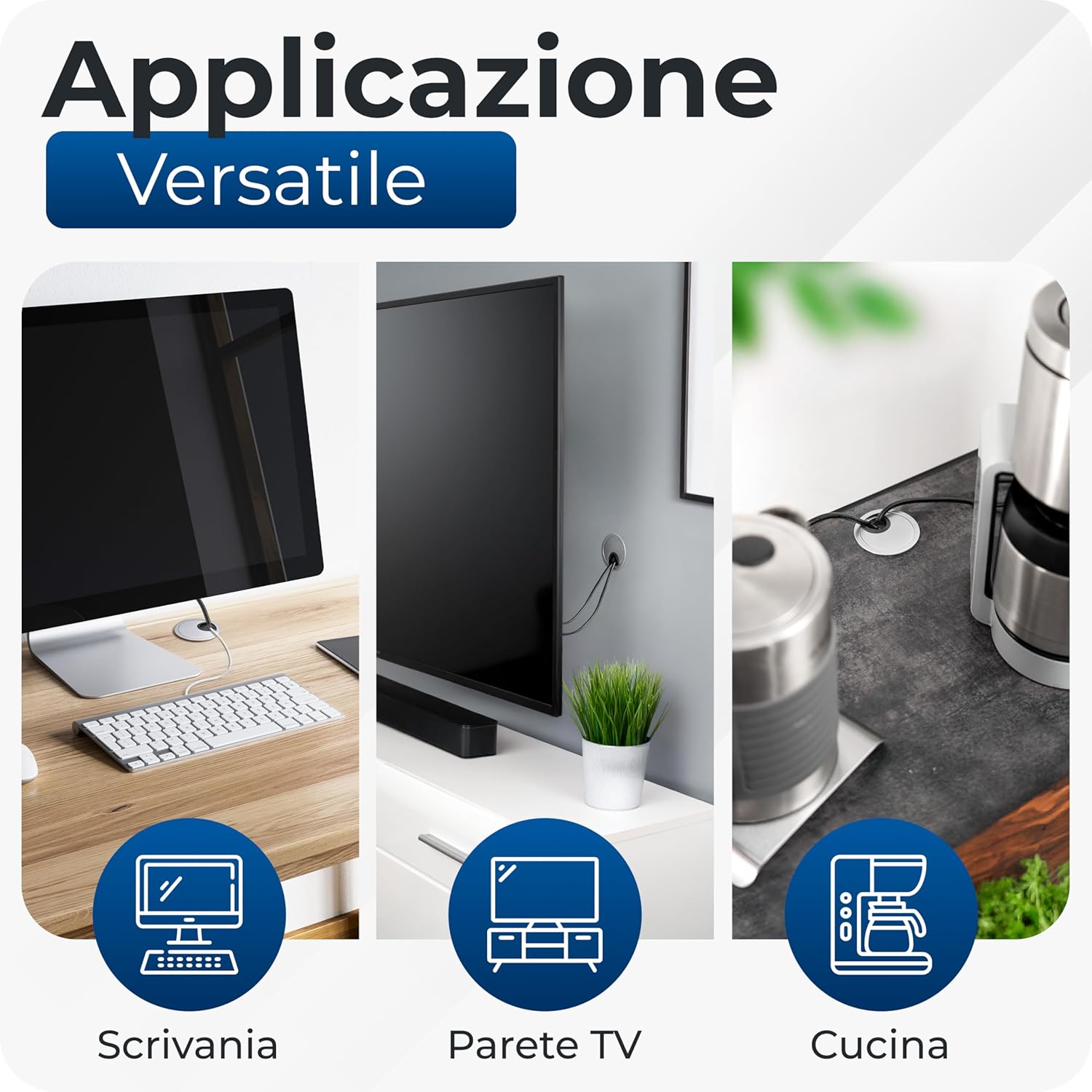 Thumbnail 3 de BRUCE.® Premium Passacavi Scrivania – 2 pezzi Ø60 mm, 2 passerelle differenziate, finitura Argento