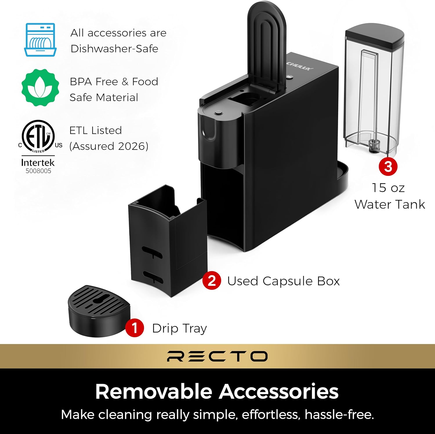 Thumbnail 6 de CHULUX RectoCafé Espresso Machine for Nespresso Original Capsules – Ultra-Compact 20 Bar, 1200W