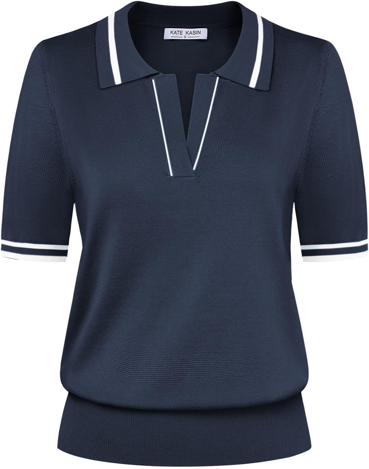 Thumbnail 6 de Kate Kasin Women’s Short Sleeve Polo Sweater (V-Neck Ribbed Knit)