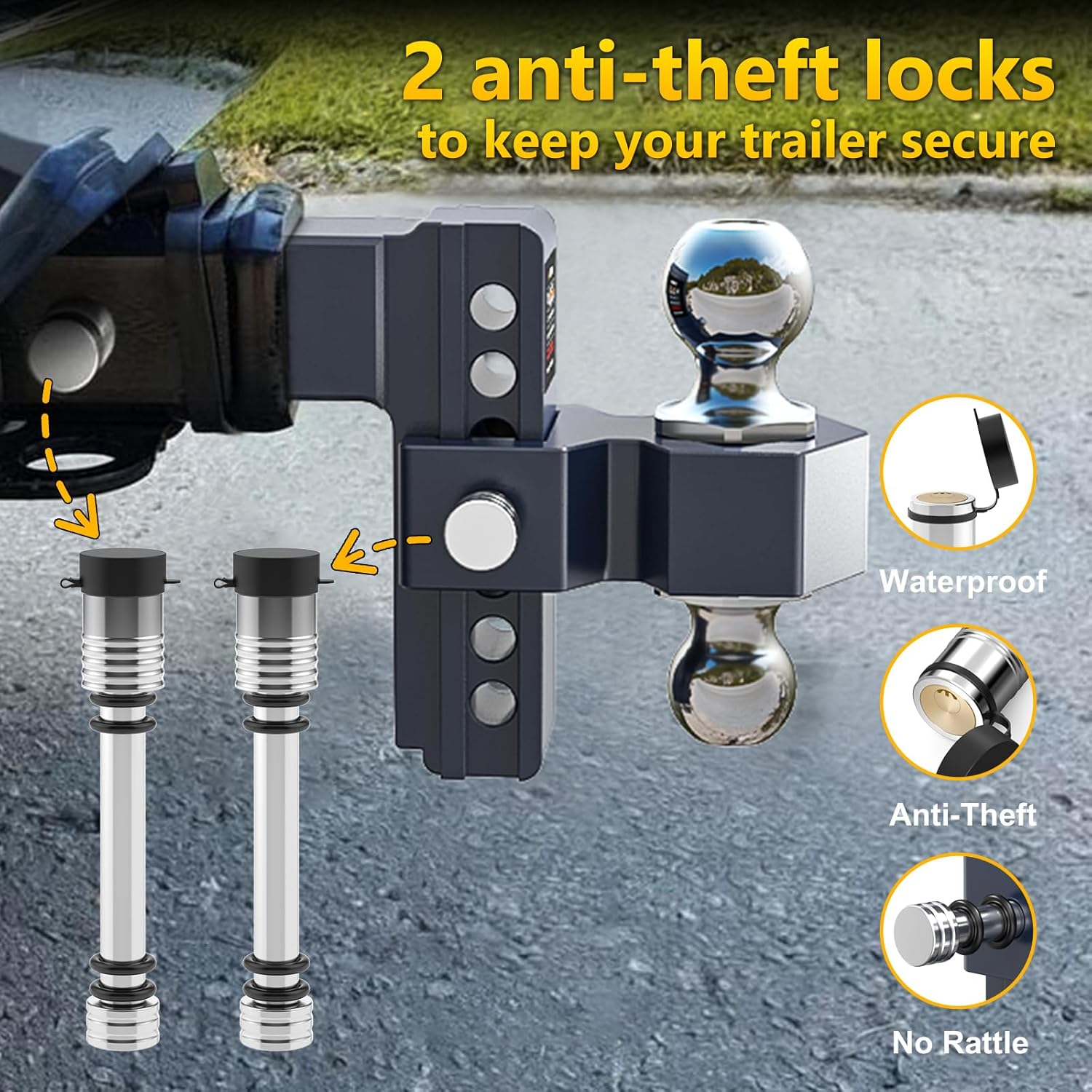 Thumbnail 6 de Vullteeon Adjustable Trailer Hitch Drop Hitch for 2.5-Inch Receiver (6-Inch Rise/Drop) with Dual-Ball Design