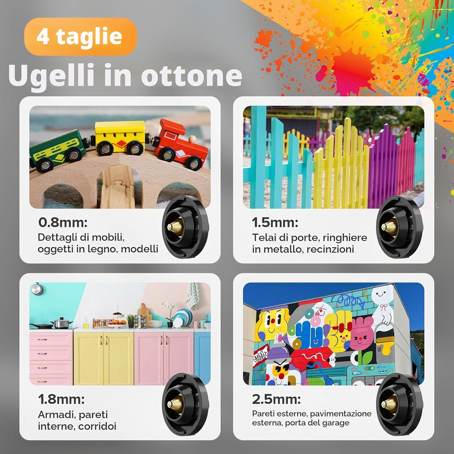 Detalle 2 de Spruzzatore per vernice 850 W HVLP con 1400 ml, 4 ugelli e 3 modalità: versatilità per pareti, mobili e recinzioni