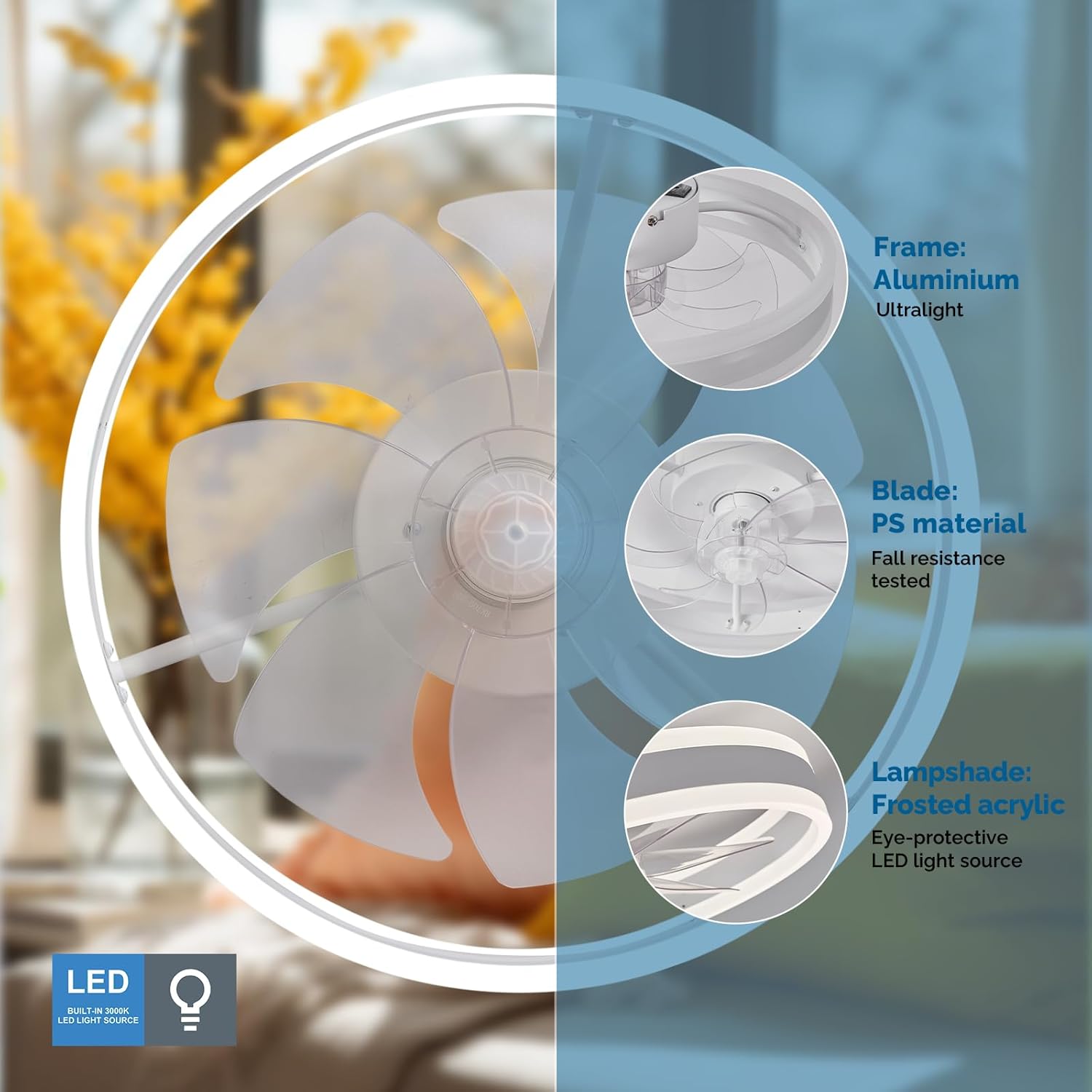 Thumbnail 6 de CHANFOK 16'' Smart Ceiling Fan with Light and Remote (White)
