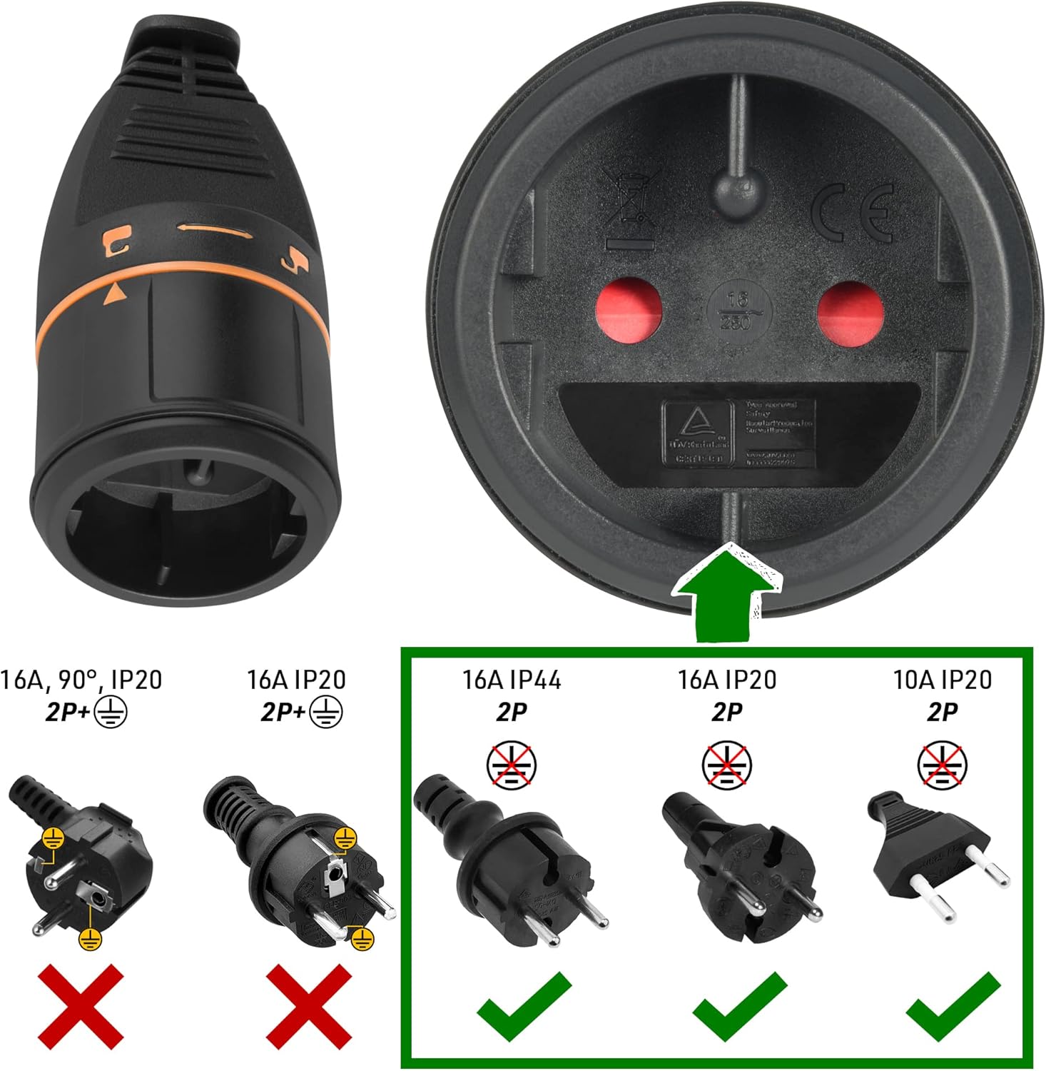 Thumbnail 5 de Rallonge Prolongateur Jardin Electraline 20 m avec Electrolock — 2x1,5 mm², 3500W, Noir/Orange