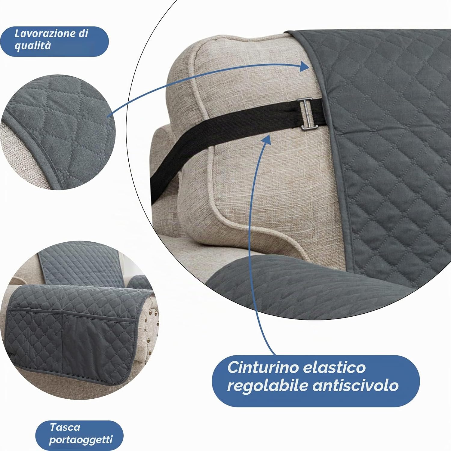 Detalle de XINEAGE Copridivano 3 posti impermeabile grigio scuro 🛋